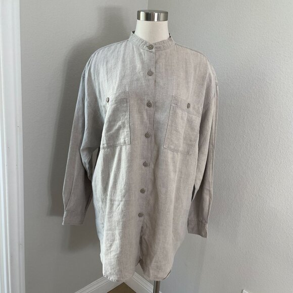 Eddie Bauer Womens Medium 100% Linen Oversized Mandarin Collar Button Up Shirt - Picture 1 of 8